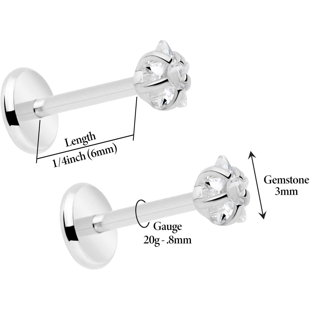 3mm CZ Star Flat Back Stud Earrings - 1 Pair