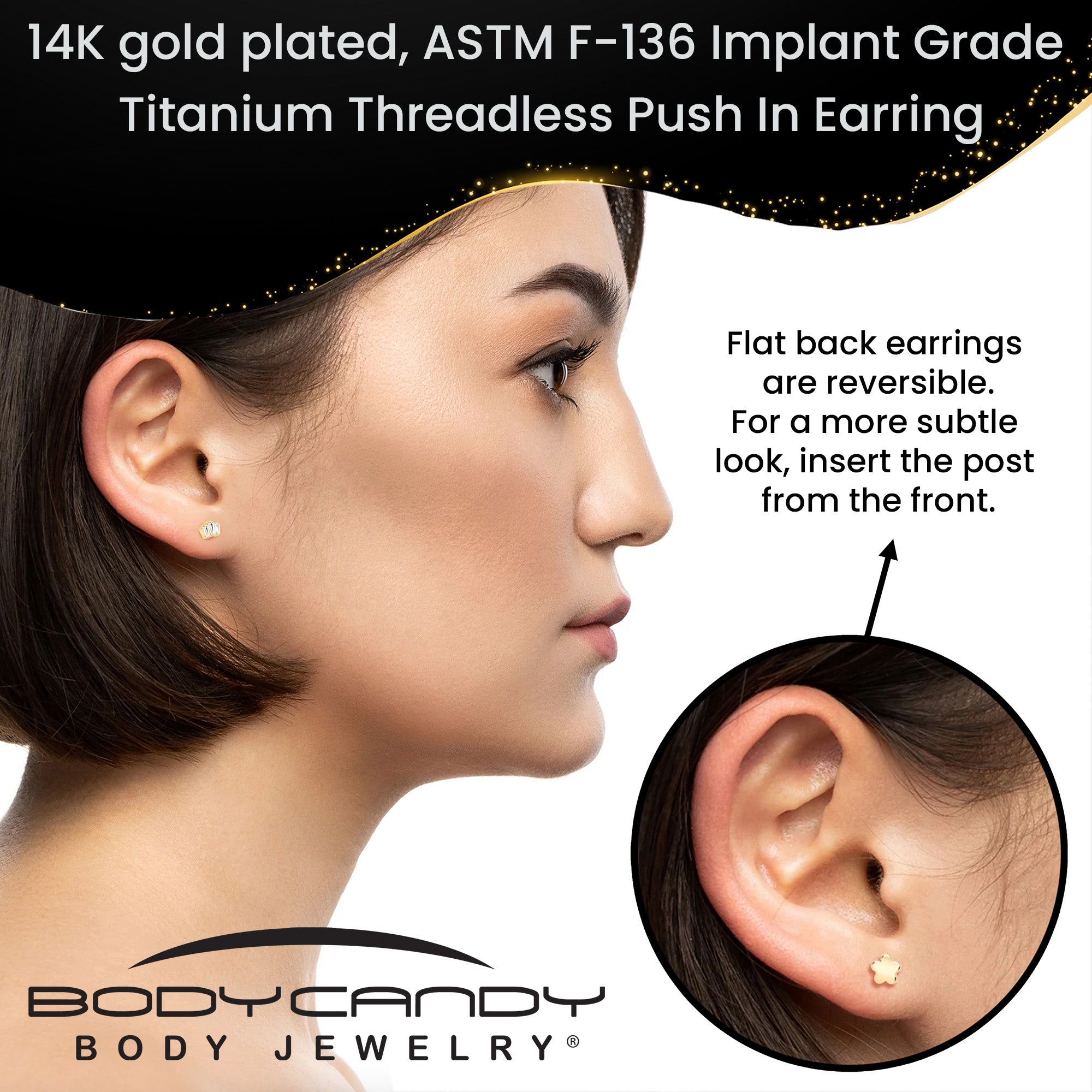 14k Gold Plated Flower Flat Back Earring · Implant Grade Titanium