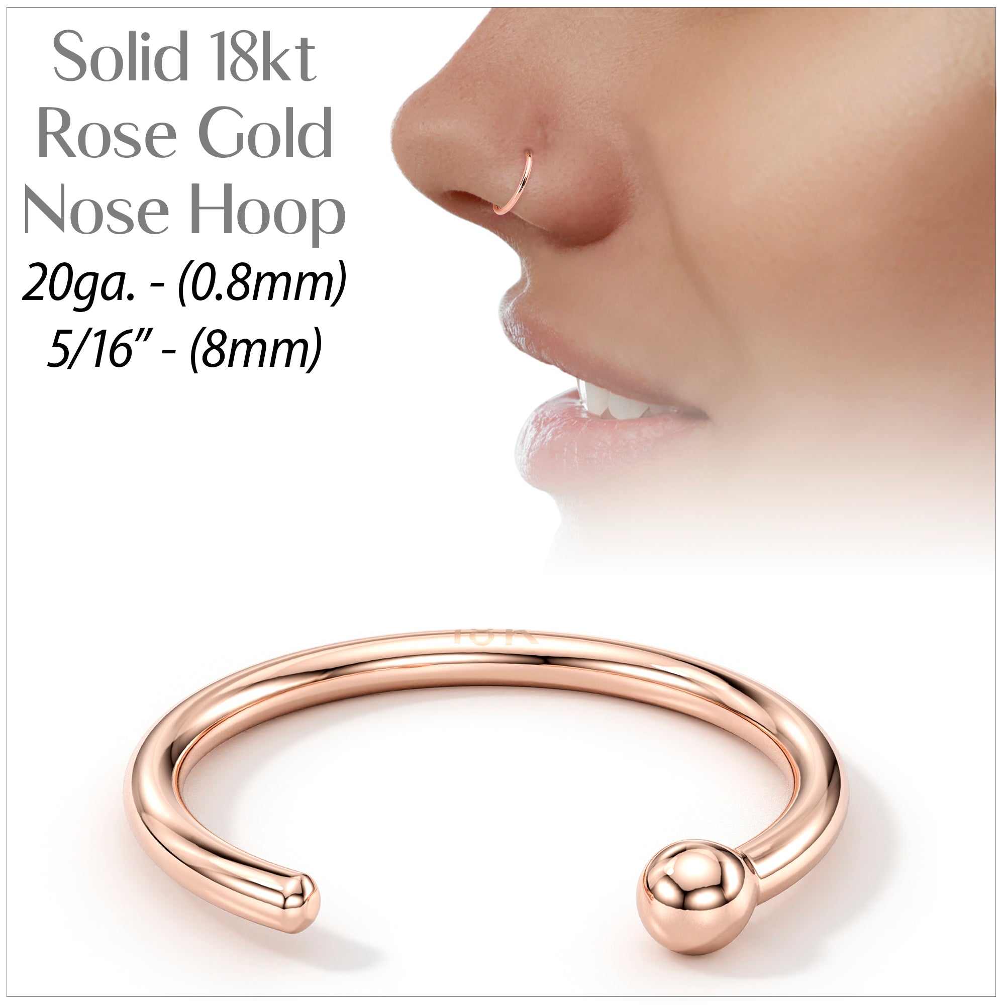 Rosy Dawn Nose Hoop – 20G Solid 18K Rose Gold