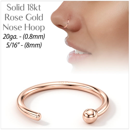 20G 5/16 Solid 18K Rose Gold Nose Hoop