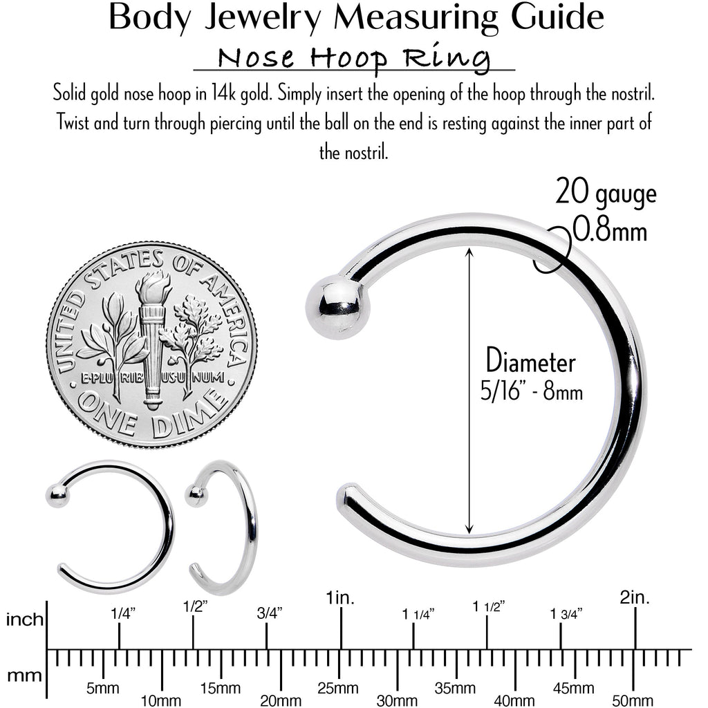 Pale Moon Nose Hoop – 20G Solid 14K White Gold